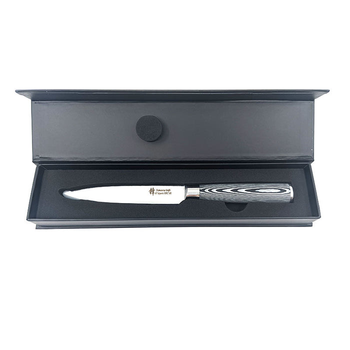 Utility Knife (5in) Damascus Steel – black wood handle
