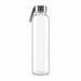 500ml clear glass water bottle by KOVA with stainless steel lid and grey carry strap — BPA free, unbranded