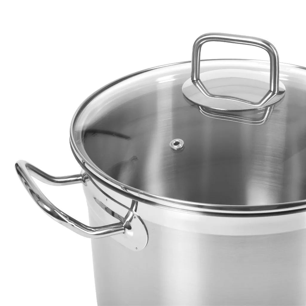 Stockpot 24 x 18cm 8.1 LTR with Glass Lid Stainless Steel - Green Shop Online