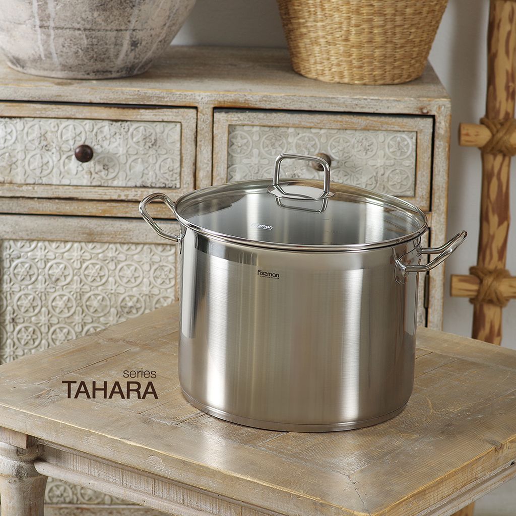Stockpot  30cm x 21.5cm 15.2 LTR with Glass Lid Stainless Steel - Green Shop Online