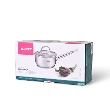Saucepan LUMINOSA with Glass Lid 16 x 7.5 cm  1.5 LTR stainless steel - Green Shop Online