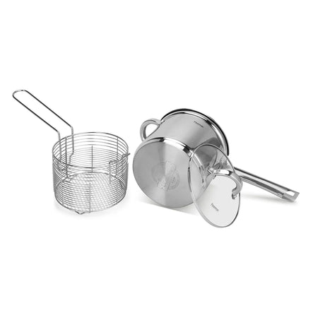Saucepan FEDELE 18x15cm / 3.57 LTR with Glass Lid and Frying Basket - Green Shop Online
