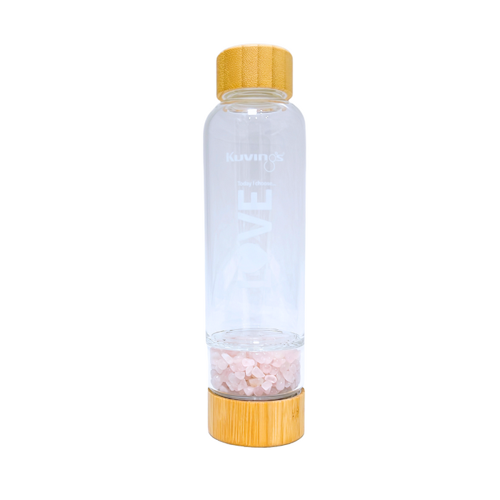 Glass Water Bottle With Rose Quartz Crystals 500ml - Love
