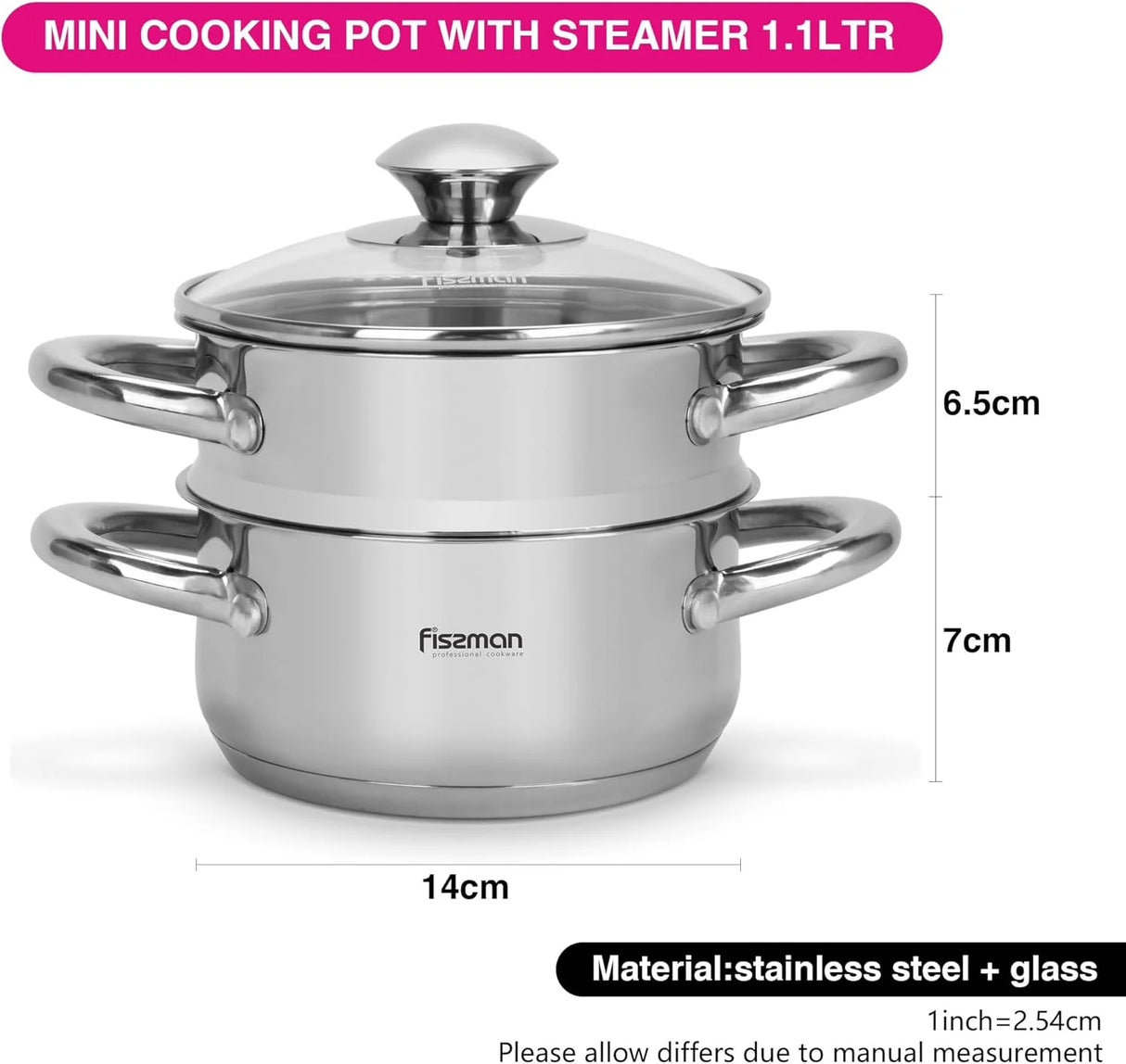 Mini Cooking Pot GULLIVER 14x7cm / 1.1 LTR with Steamer Inser 14x6.5cm - Green Shop Online