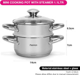 Mini Cooking Pot GULLIVER 14x7cm / 1.1 LTR with Steamer Inser 14x6.5cm - Green Shop Online