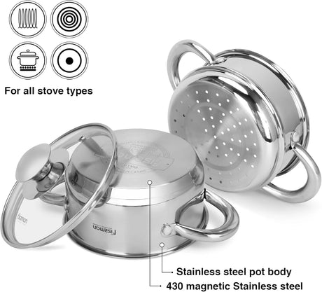 Mini Cooking Pot GULLIVER 14x7cm / 1.1 LTR with Steamer Inser 14x6.5cm - Green Shop Online