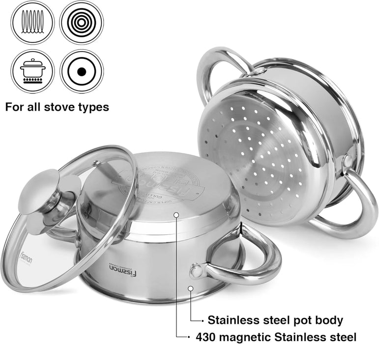 Small Rim Cooking Pot Mini Cooking Pot GULLIVER 14x7cm / 1.1 LTR with Steamer Inser 14x6.5cm ...