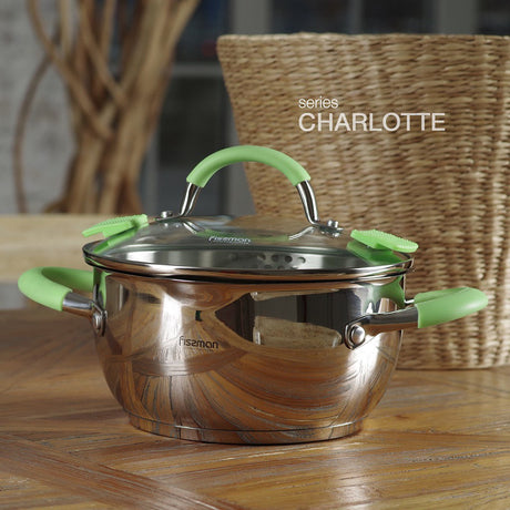Stockpot 18x9 cm 2 LTR with Glass Lid Pouring Lip and Lid Strainer Stainless Steel - Green Shop Online