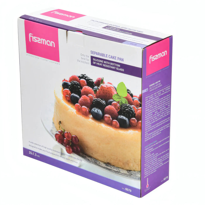 Separable Cake Pan 25 cm x 7.5cm Silicone With Bottom of Heat Resistant Glass