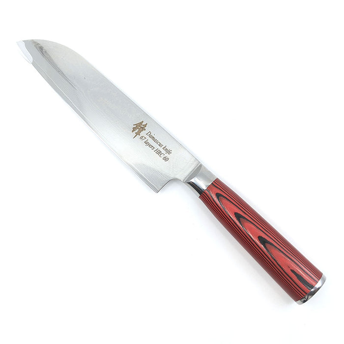 Santoku Knife (7 in) Damascus Steel – red