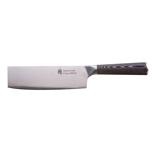 Nakiri Knife 7in Damascus Steel Blade – grey wood handle