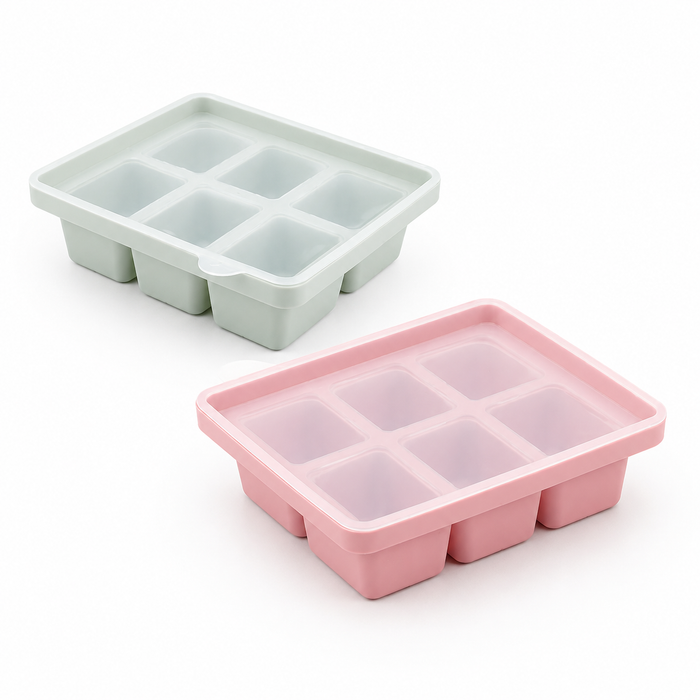 Baby Food-Prep & Serving Silicone Container - 6 Holes Blush Pink