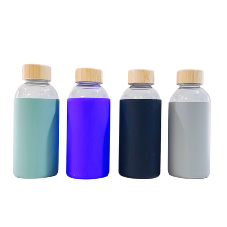 Glass Sports Travel Water Bottle With Bamboo Lid – 600ml - Green Shop Online