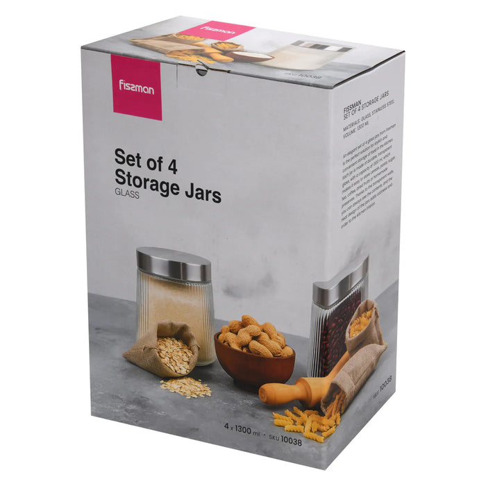 Set of 4 Storage Jars 1300ml (Glass)