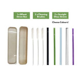 Wheat Straw Box Plus 3 Straight Reusable Glass Straws And 3 Cleaning Brushes - Green Shop Online