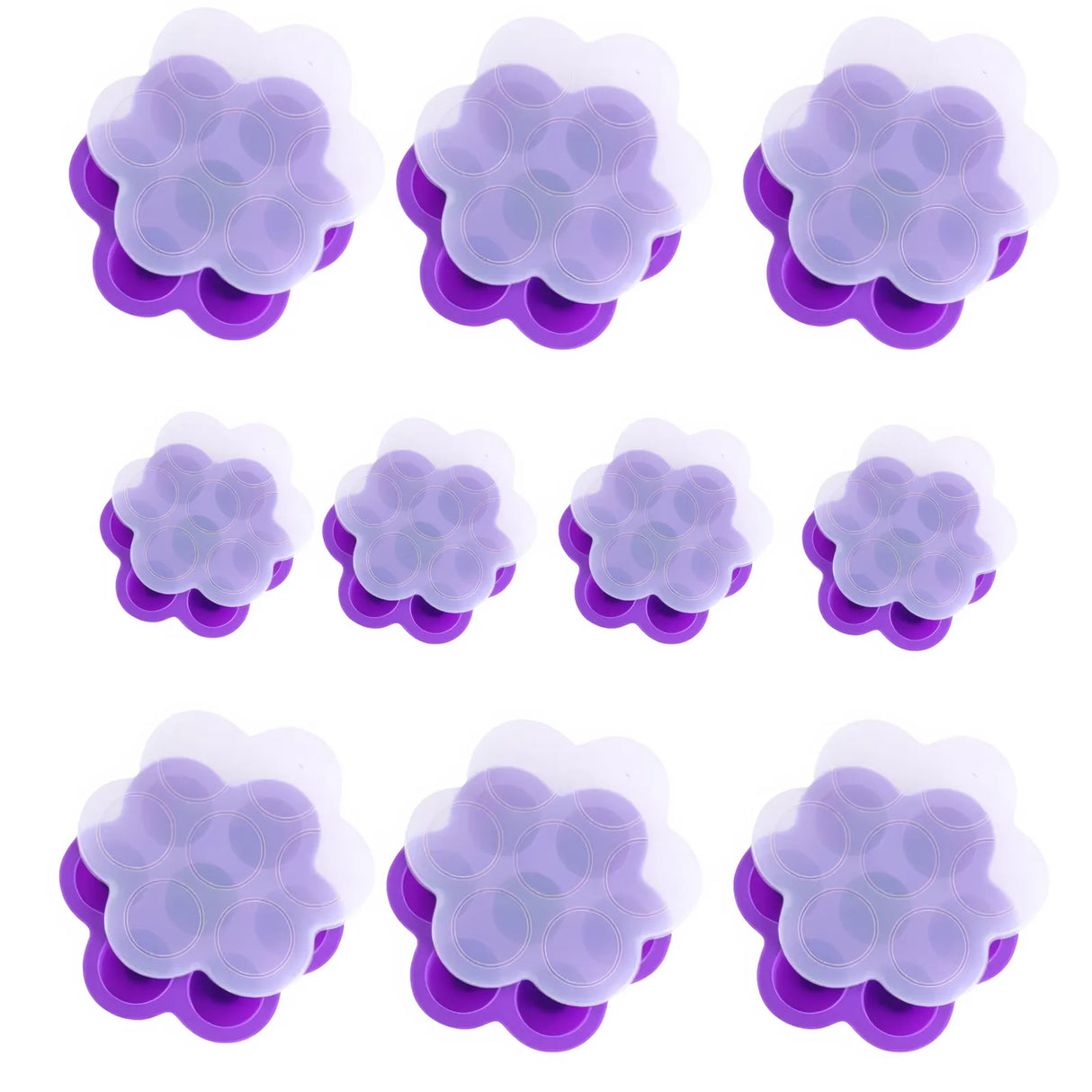 Silicone Baby Food Storage Container Ice Cube Maker Purple - 7 Holes - 10 Pack Bundle