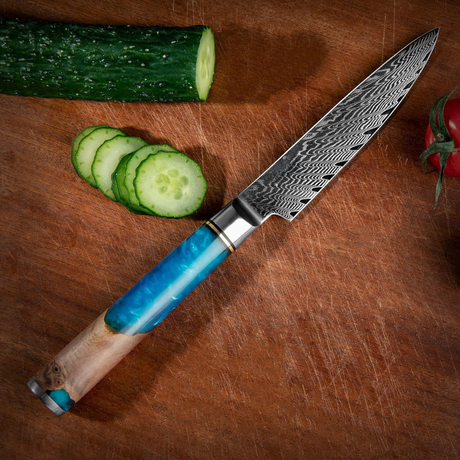 Damascus Utility Knife  4.5in with Resin Handle - Green Shop Online