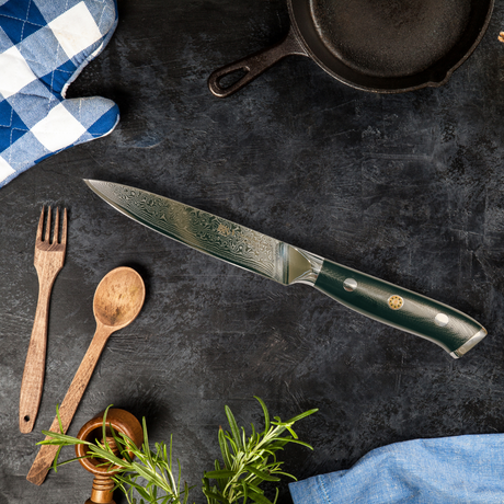 Damascus Steel Utility Knife – 5 Inch Blade with G10 Fibreglass Handle - Green Shop Online