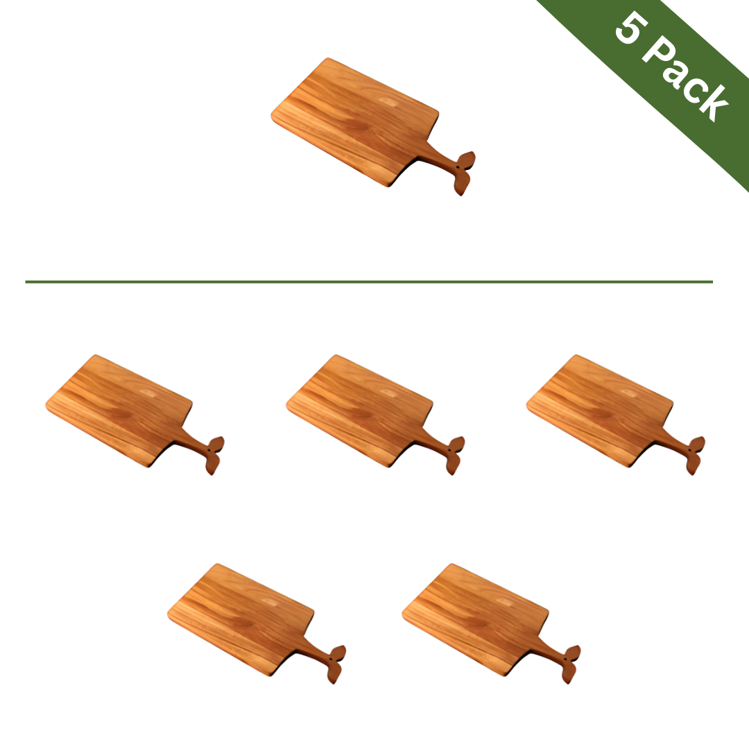 Acacia Wood Serving & Pizza Board with Sprout Handle - Large, 5-Pack