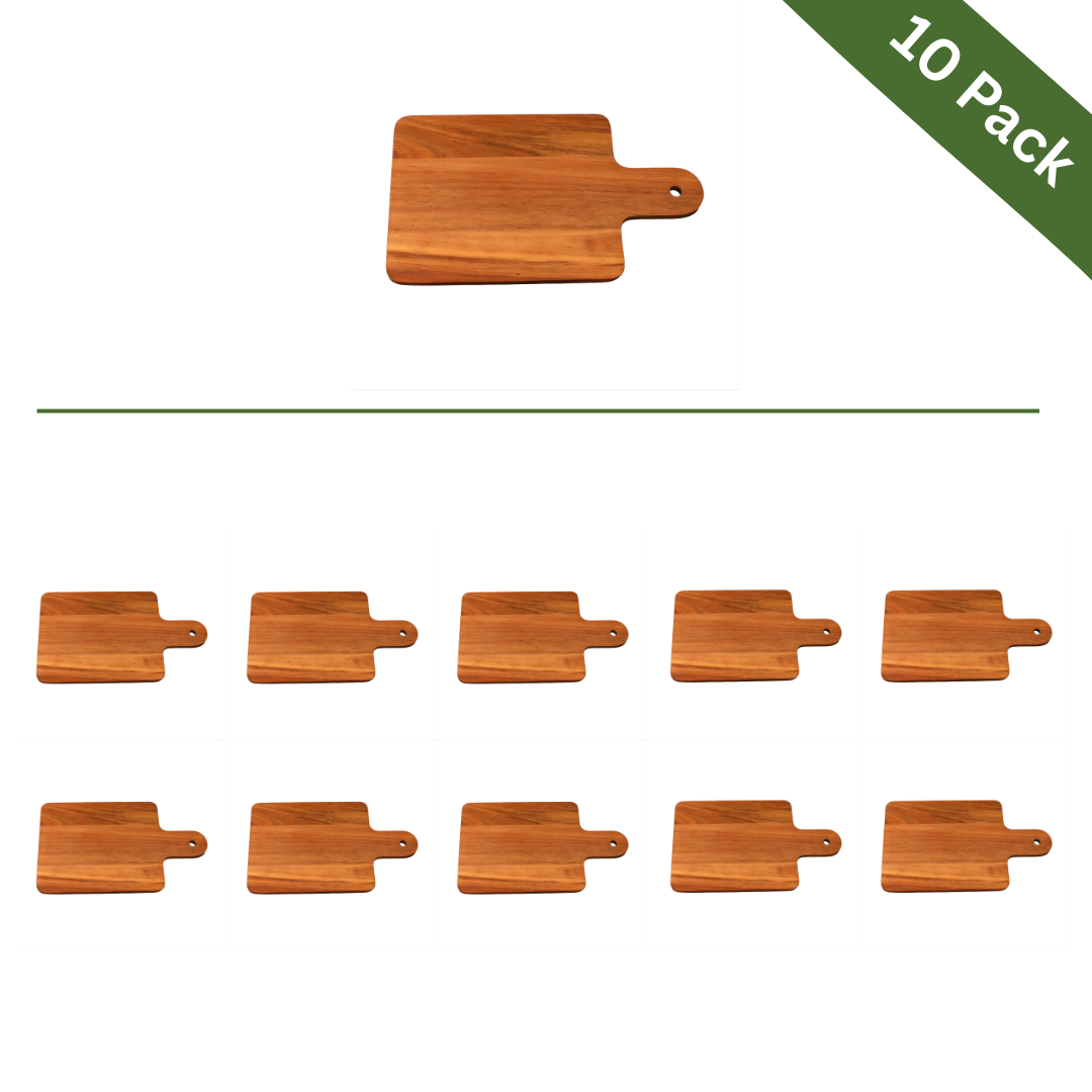 Acacia Wood Rectangular Serving & Cutting Boards – Medium, 10-Pack