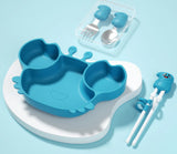 Crab Shaped Silicone Plate Cutlery Set & Kids' Easy-Grab Chopsticks