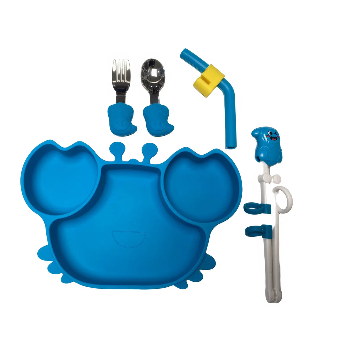 Crab Shaped Silicone Plate Cutlery Set & Kids' Easy-Grab Chopsticks