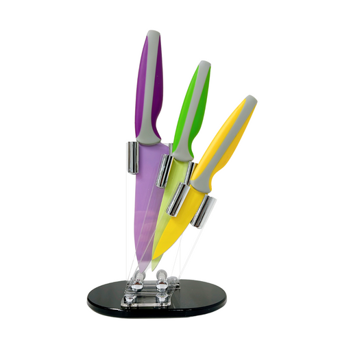 3 Piece Knife Set With Clear Knife Holder