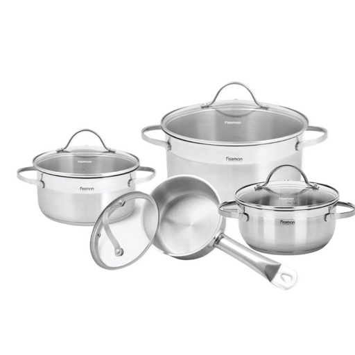 Stainless Steel 8 Piece Cookware Set with Glass Lids