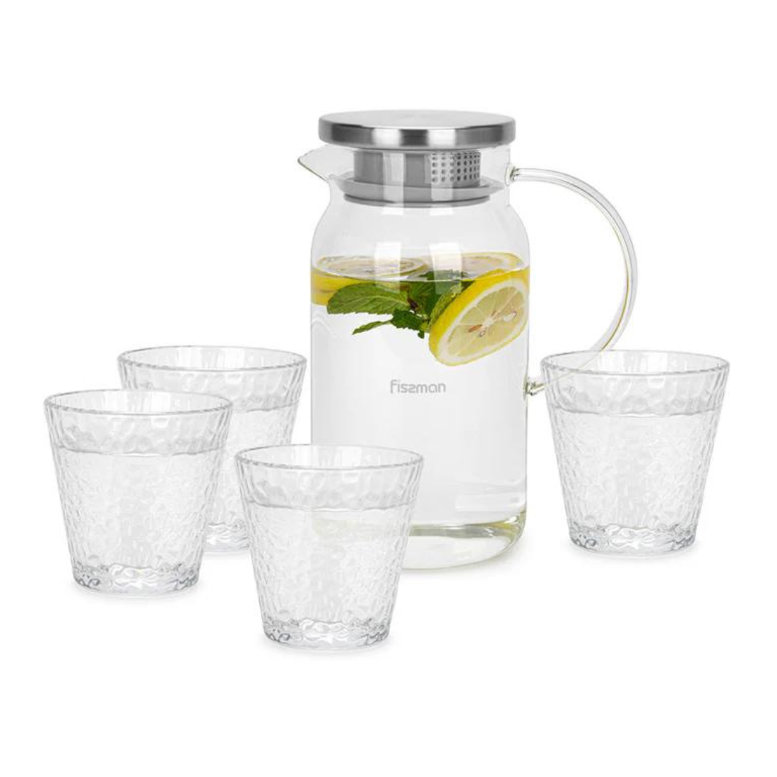 Jug 1400ml With Four Glasses Drinking Set Borosilicate Glass - Green Shop Online