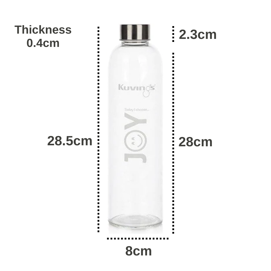 1 Litre Glass Bottle with Stainless Steel Lid, Neoprene Pouch - Joy Peace Love - Green Shop Online