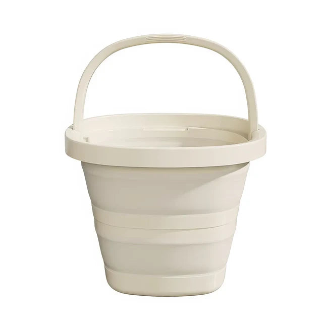 Foldable collapsible bucket filled with water for car washing or home cleaning