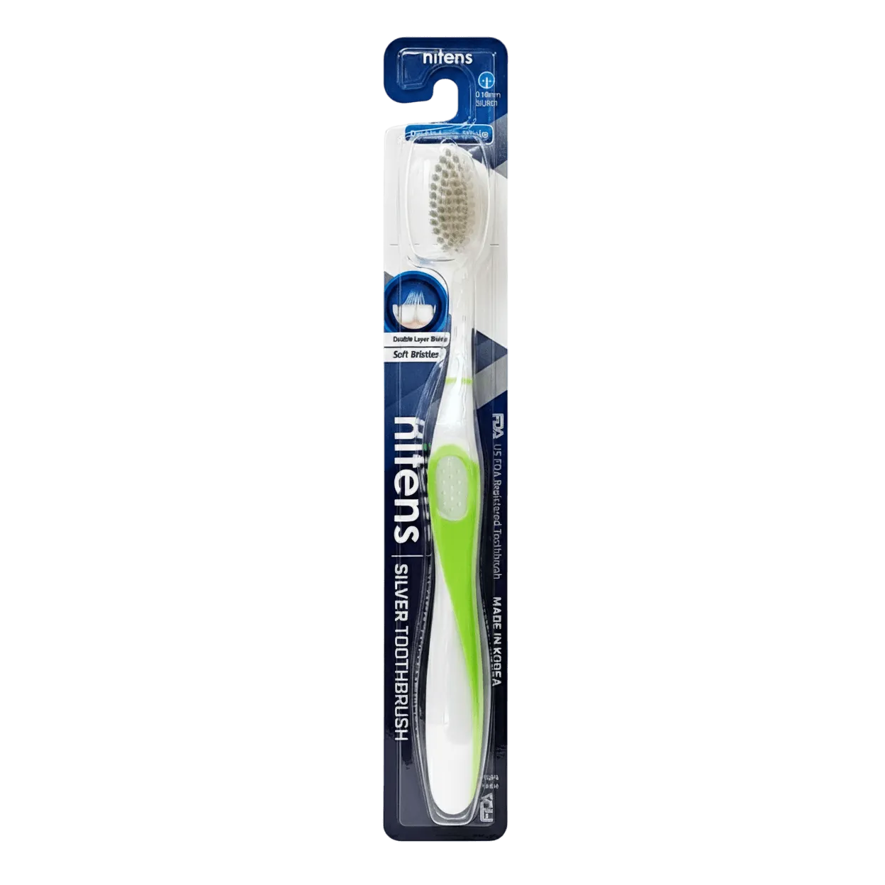 Nitens silver ion antibacterial toothbrush green – soft PBT bristles, South Korean quality