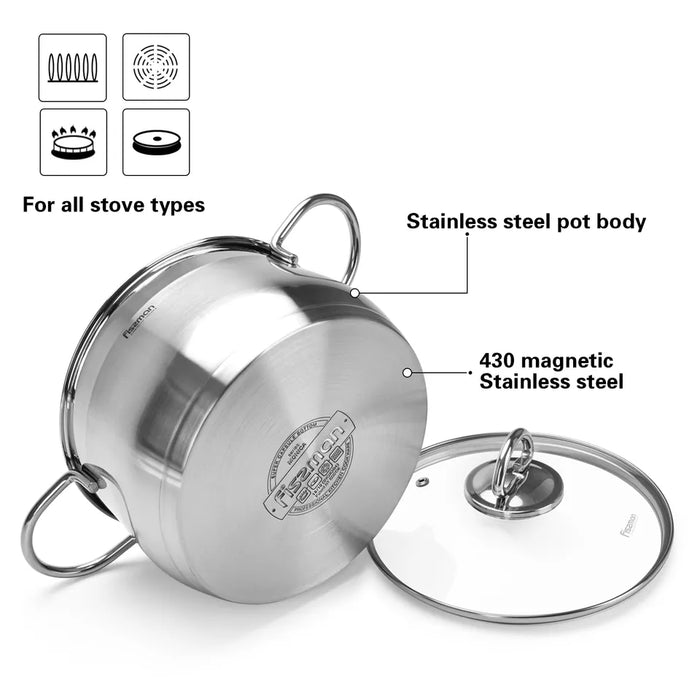 Stockpot 16 x 9.5 cm 1.9 LTR with Glass Lid Stainless Steel