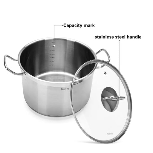 Stockpot  30cm x 215cm 15.2 LTR with Glass Lid Stainless Steel