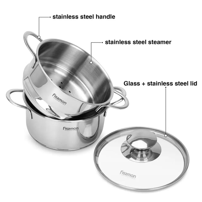 Compact Mini Cooking Pot with Steamer Insert – 14x7.0cm / 1.1Ltr  