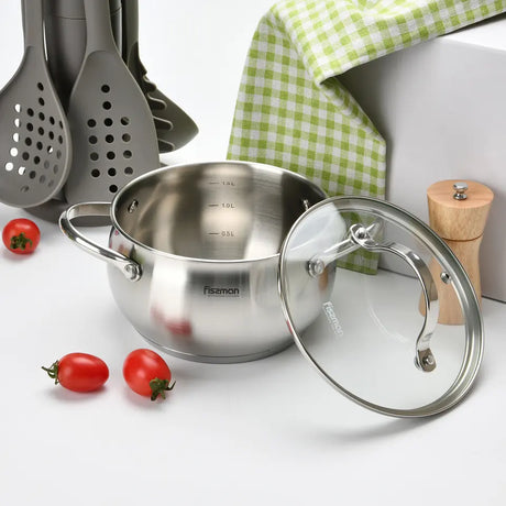 Stockpot 18 x 10cm 2.5 LTR with Glass Lid Stainless Steel - Green Shop Online