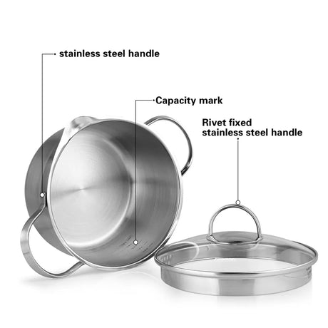 Stockpot 20 x 11.5cm  3.4 LTR with Glass Lid Pouring Lip and Lid Strainer Stainless Steel - Green Shop Online
