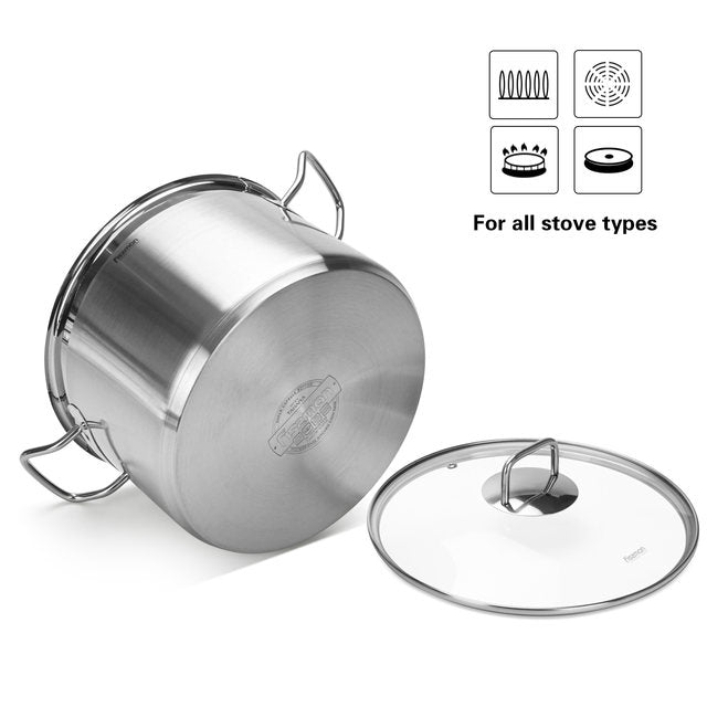 Stockpot 24 x 18cm 8.1 LTR with Glass Lid Stainless Steel - Green Shop Online