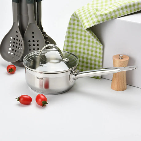 Saucepan LUMINOSA with Glass Lid 16 x 7.5 cm  1.5 LTR stainless steel - Green Shop Online