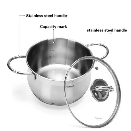 Stockpot 16 x 9.5 cm 1.9 LTR with Glass Lid Stainless Steel - Green Shop Online