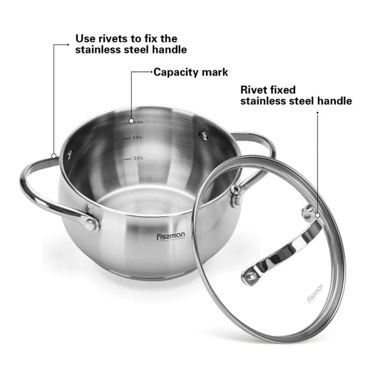 Stockpot 24 x 13cm 5.9 LTR with glass lid stainless steel - Green Shop Online