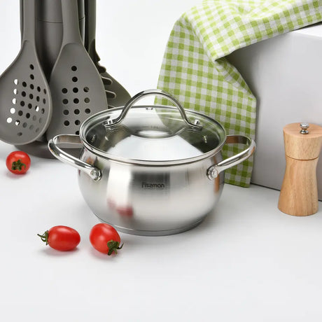 Stockpot 24 x 13cm 5.9 LTR with glass lid stainless steel - Green Shop Online