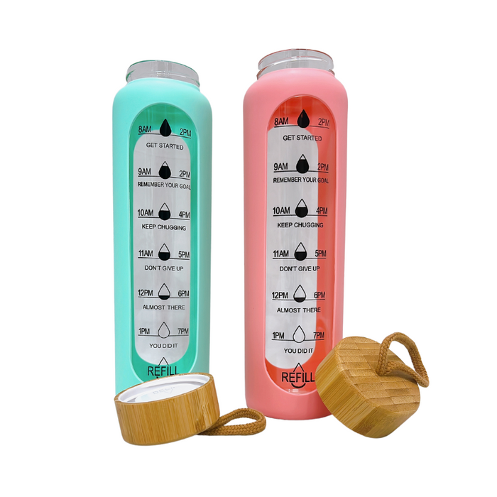 Inspiring Hydration Sports Bottle 1Ltr with Bamboo Lid & Silicone Sleeve