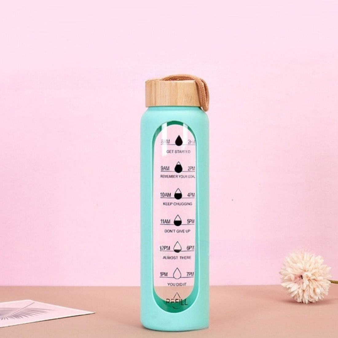 Inspiring Hydration Sports Bottle 1Ltr with Bamboo Lid & Silicone Sleeve - Green Shop Online