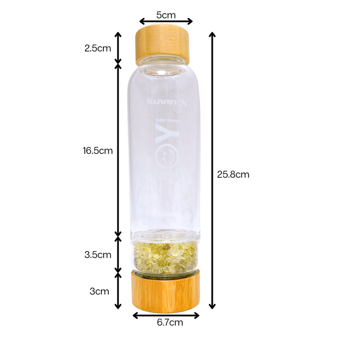 Glass Water Bottle With Citrine Crystals 500ml - Joy