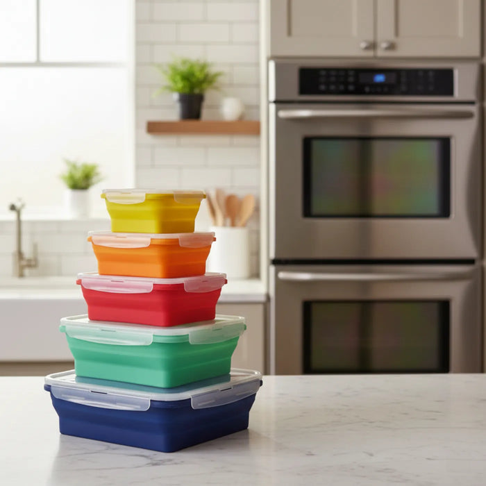 Pack & Stack 6-Piece Collapsible Silicone Lunch Box Set