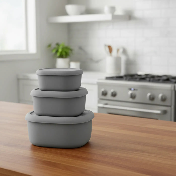 Grey 3-Piece Collapsible Silicone Lunch Box Set