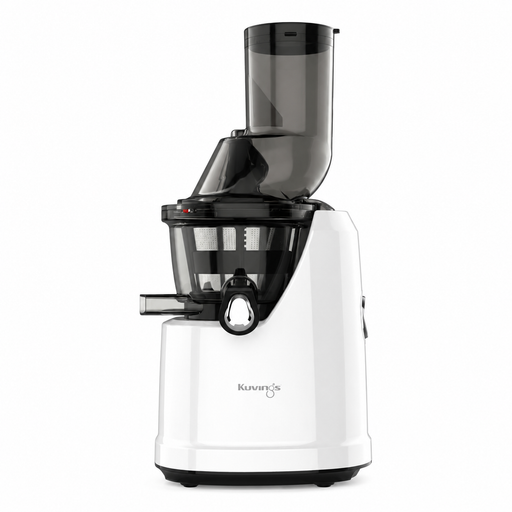 Kuvings C8000S whole slow juicer in white with extra-wide feeding tube, front view