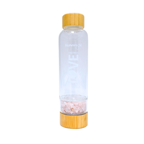Glass Water Bottle With Rose Quartz Crystals 500ml - Love - Green Shop Online