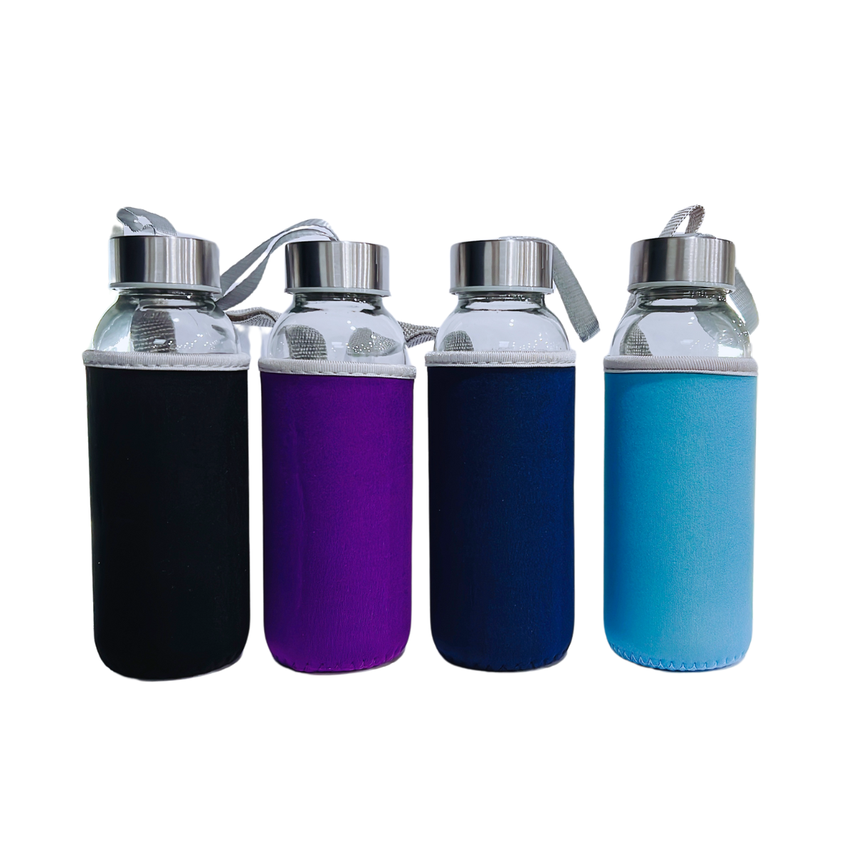 Cafe Series Glass Bottle with Neoprene Sleeve 300ml - 4 Pack - Green Shop Online